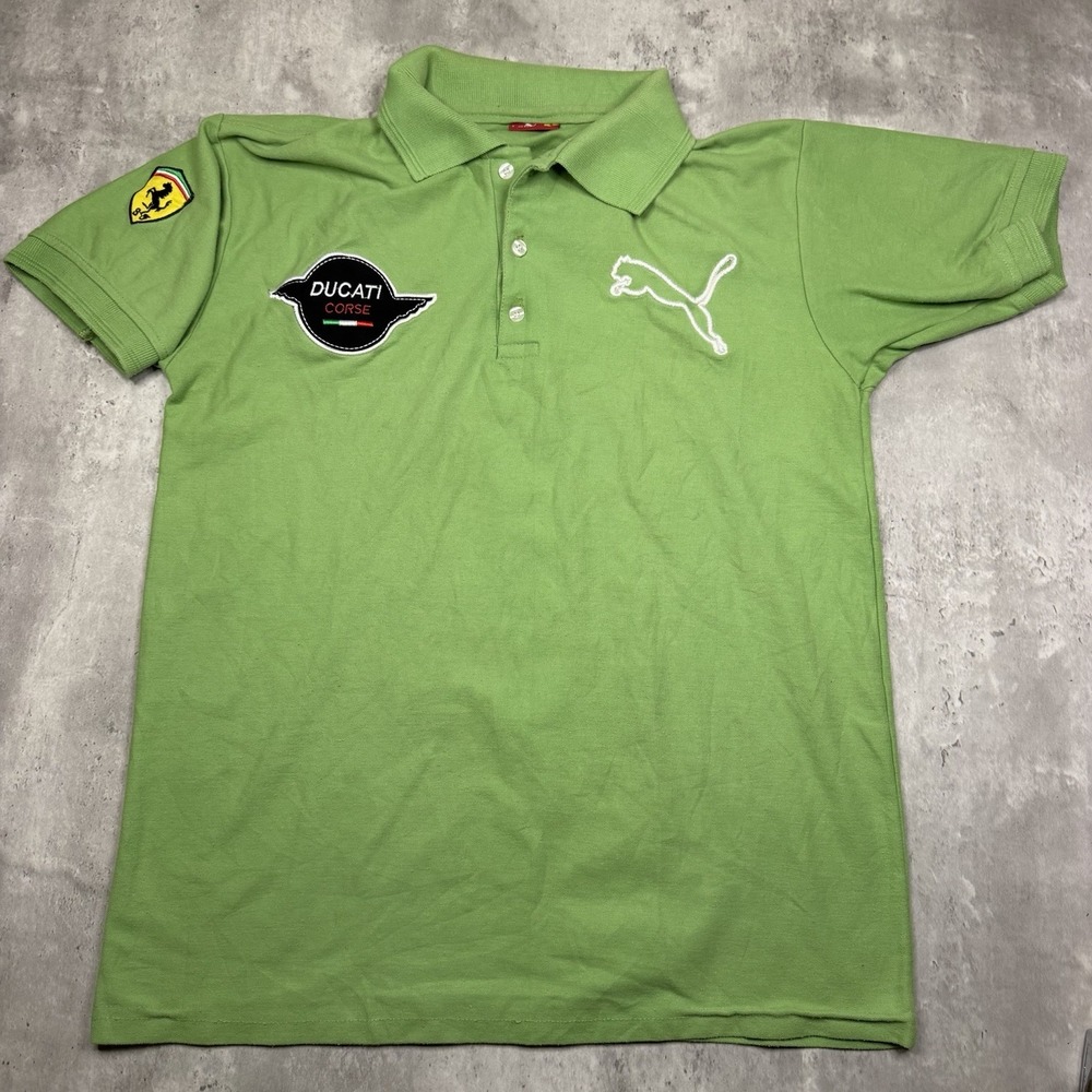 Puma Ducati Ferrari Mens Large Polo Shirt F1 Racing Green Embroidered Y2K
